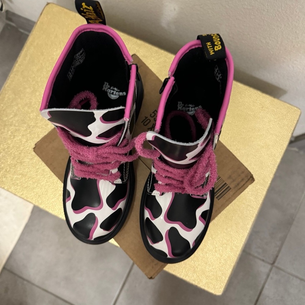 Dr. Martens Kids' Black and White Boots with Pink Accents